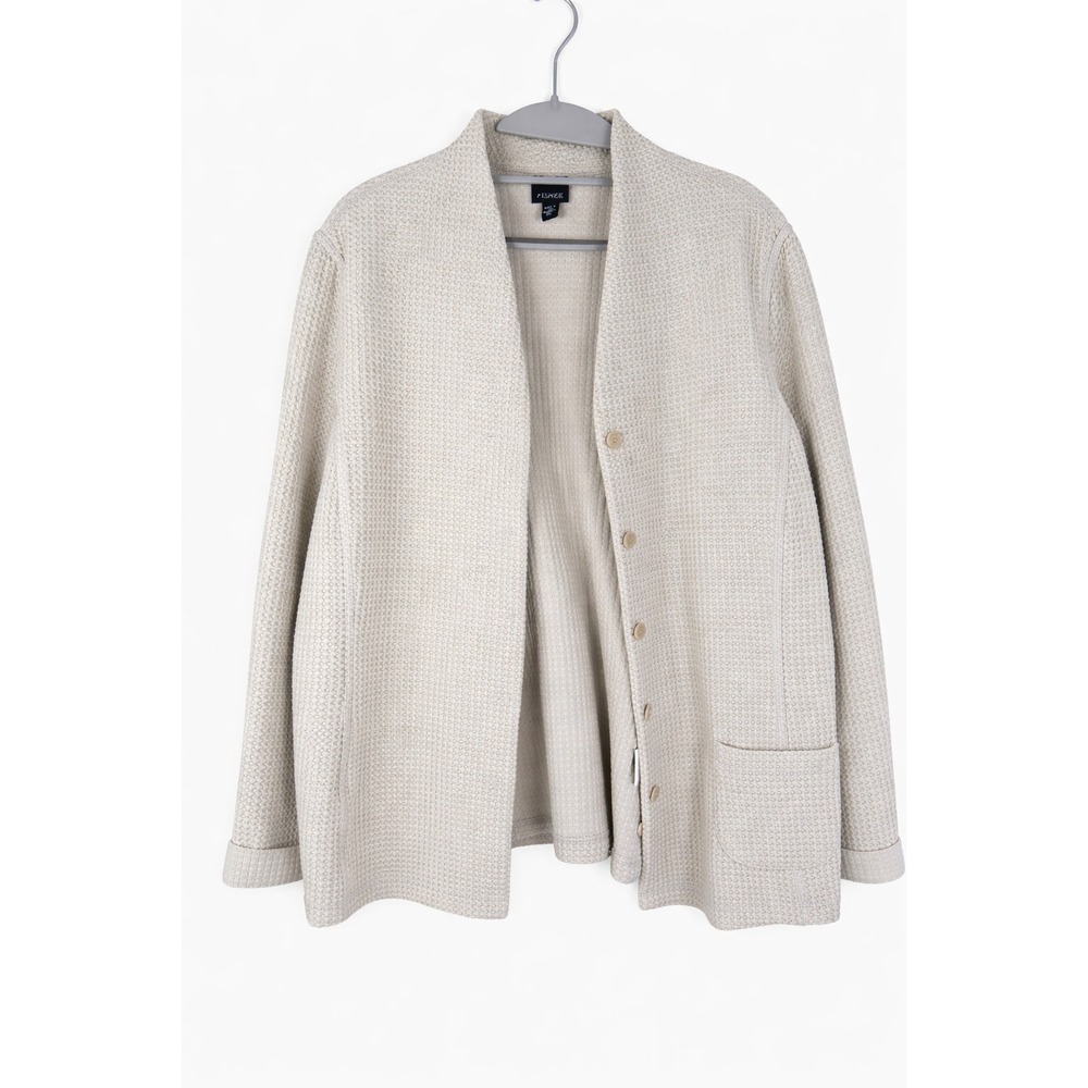 Eileen‎ Fisher XL Textured Knit Cardigan Beige Made in USA Italian Fabric